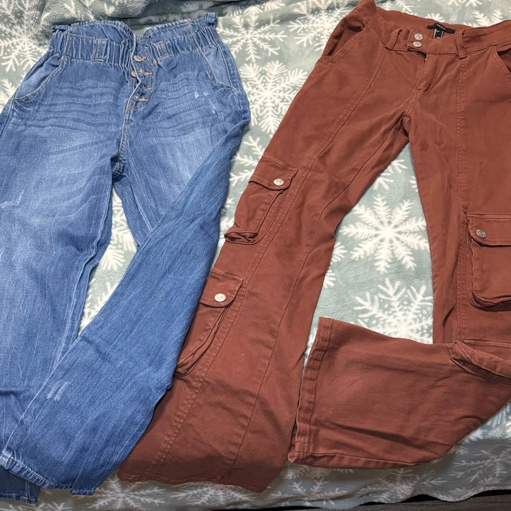 Blue Denim and Brown Cargo Pants